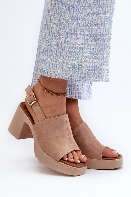 Women's Platform and Heeled Sandals in Beige Eco Suede Vatle
