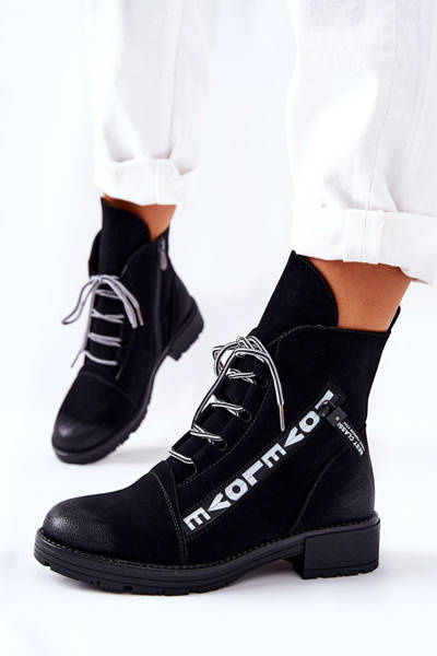 Leather Boots With Decorative Zip Black Lomissa