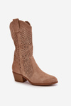 Lace-up Women's Cowboy Boots with Heels Brown Iceda