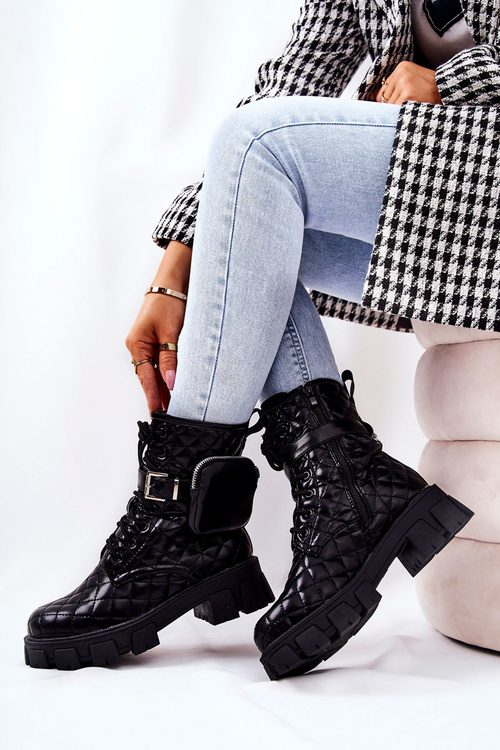 Botki Z Nerką Pikowane Czarne Maureen