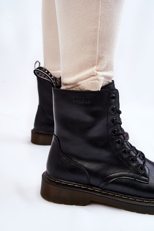 Women's Leather Warm Boots On Slider GOE II2N4060 Black