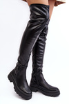 Leather Flat Over The Knee Boots Black Lilien 
