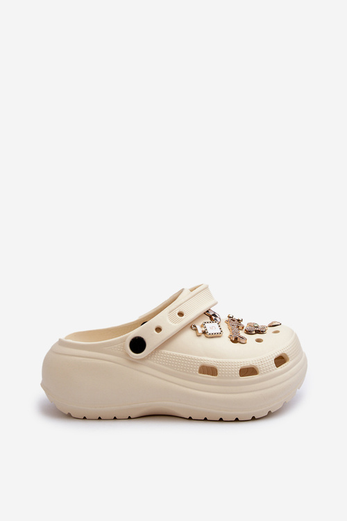 Women's Lightweight Foam Sandals on Thick Sole with Decorative Pins Beige Effiora