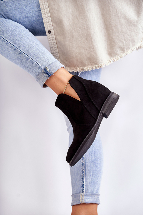 Suede Boots With Cut-outs On A Flat Heel Black Henriette