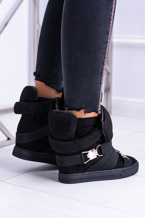 Zamszowe Sneakersy Na Koturnie Lu Boo Czarne