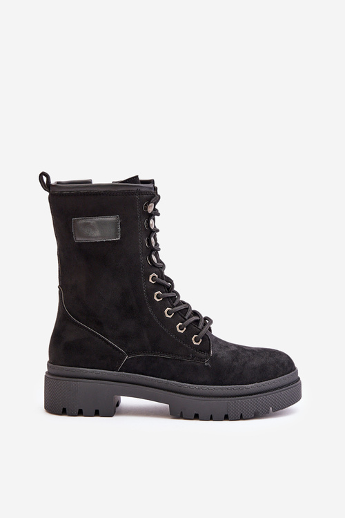 Women's Zip Up Worker Boots Made Of Eco Suede Black Savalann