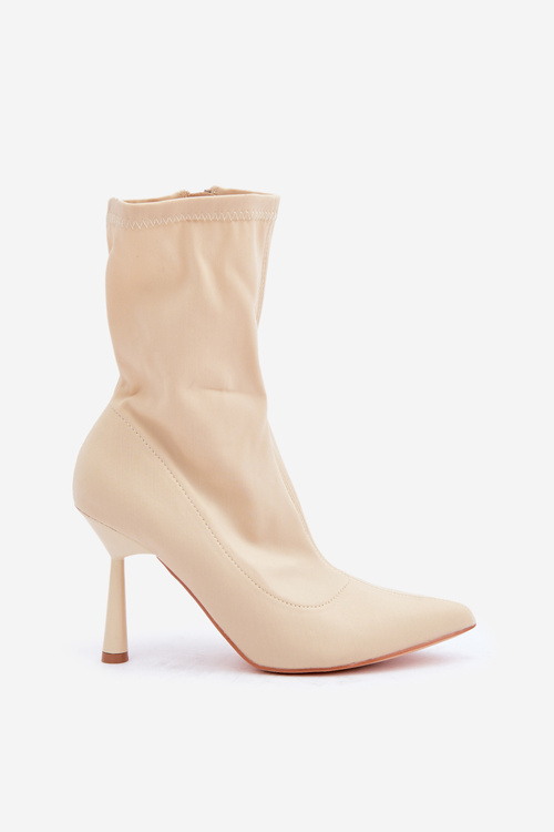 Fabric Stiletto Boots Light Beige Amune