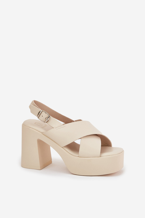 Eko Skórzane Sandały Damskie Na Platformie I Słupku Jasnobeżowe Annavin