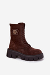 Women's workery boots with decorative element insulated chocolate Ilyane