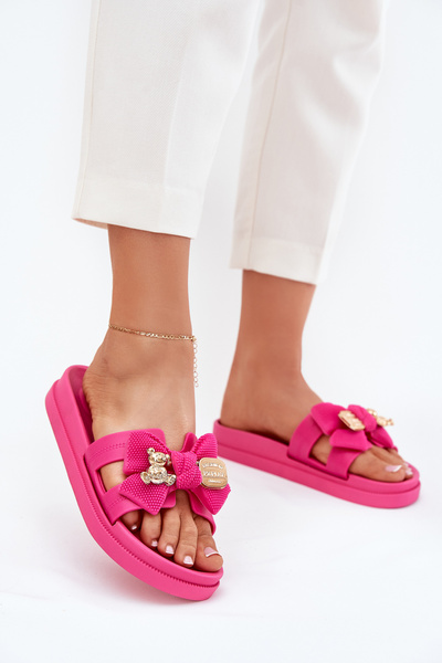 Women's Slippers With Bow And Gold Brooch Fuchsia Lynara