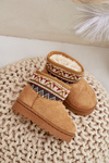 Slip On Snow Boots For Kids With Patterned Insert Lined With Fur Camel Mirirae