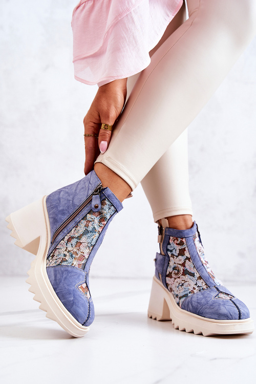 Leather boots on a massive post Maciejka Blue 05325-06