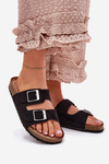 Women's Cork Platform Sandals With Buckles Black Evisolla