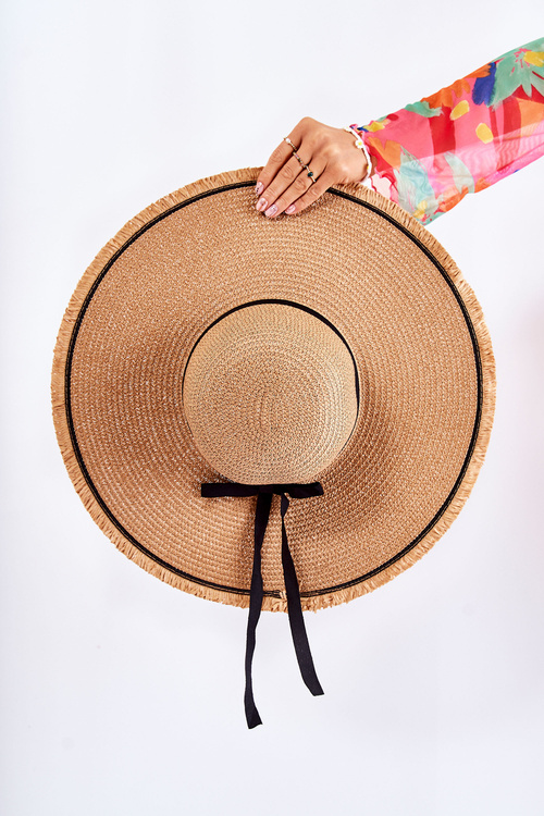 Women's Hat With Black Stripe Beige Mady
