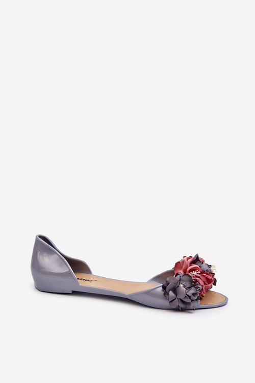 Women's Gray Rubber Ballerina Flats with Flowers Junikla