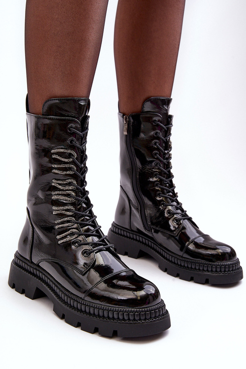 Women's Polished Lace-up Boots Black SBarski MR870-72