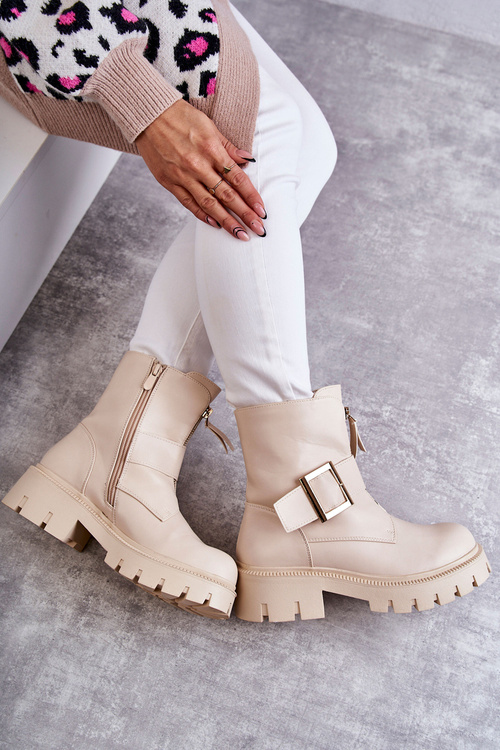 Women's Warm Boots With Zipper Beige Torey