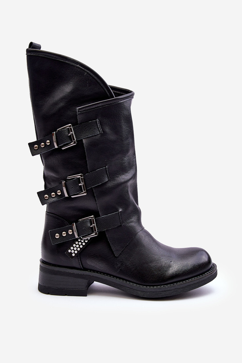 Women's Leather Ankle Boots On Flat Heel Black Nyreo