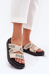Women's Slippers With Fabric Straps Paris On Platform Beige Celinea
