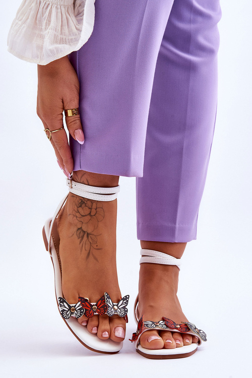 Women's Sandals With Decorative Butterflies White Jeane