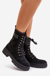 Women's Zip Up Worker Boots Made Of Eco Suede Black Savalann