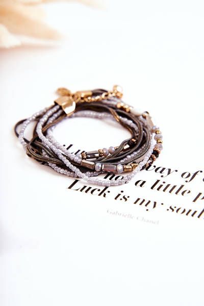 Bransoletka Damska Ozdoby Perełki Kryształki Szara