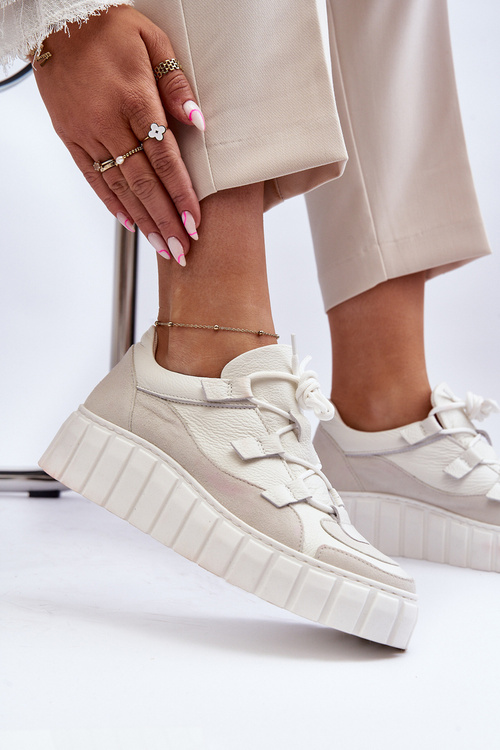 Women's Leather Platform Sports Shoes M01/1 Zazoo Light Beige