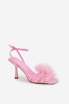 Women's Stiletto Sandals With Feathers Pink Xaliope
