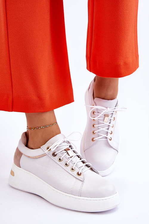 Women's Leather Platform Sports Shoes White Caressa