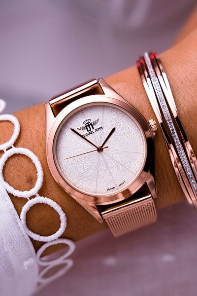 Women's Watch Michael John Pink Gold Armedana
