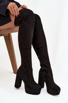 Knee high and platform boots eco suede black Amareen