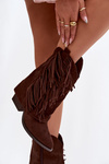 Women's Cowboy Boots With Fringes On Heel Chocolate Gralina