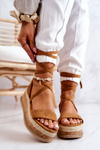 Suede Sandals Espadrilles On the Wedge Camel Shanny