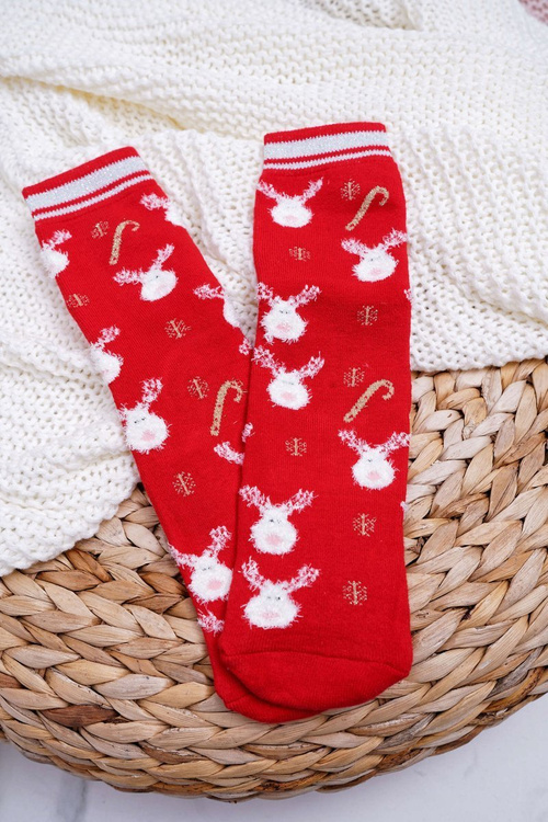 Women's Socks Christmas Antislip Warm Red With Reindeer