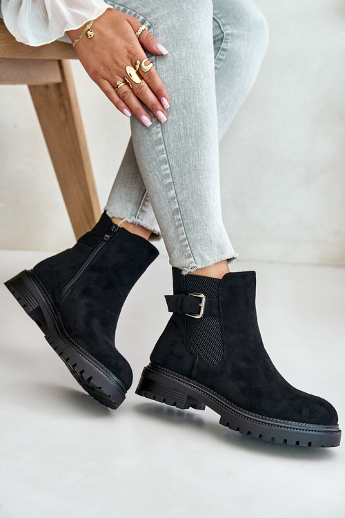 Insulated ankle boots with zipper and buckle black Kikiella