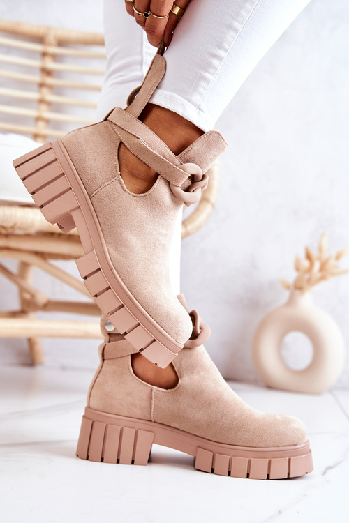 Suede Booties With A Cut Beige Kirsten