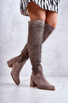 Openwork Suede High Boots Dark beige Hekilea