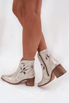 Women's Openwork Boots Made of Natural Leather on Heel Zazoo 3690 Gold Distressed