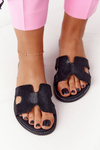 Leather Slippers With Cubic Zirconia Black Modena