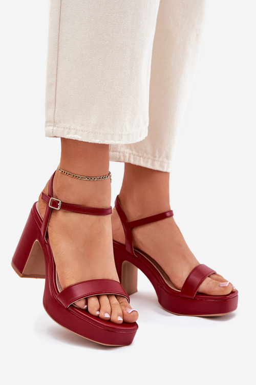 Eco Leather Heeled Sandals Burgundy Lillita
