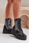 Leather Ankle Boots On Platform And Wedge With Patterned Upper Maciejka 06720-01 Black