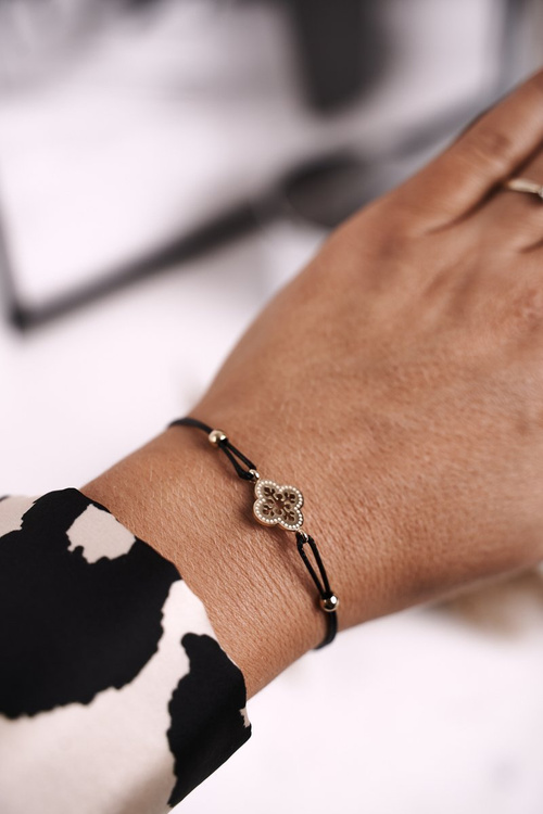 Women's Bracelet Gold Clover Black String Truelove