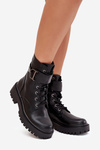 Women's Workery Boots With Lining With Decorative Strap Black Ulivine