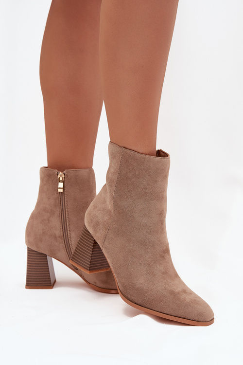 Women's Suede Heeled Ankle Boots With Zip Beige Zelita