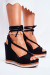 Women's Sandals On Wedge Laced Black Sydney