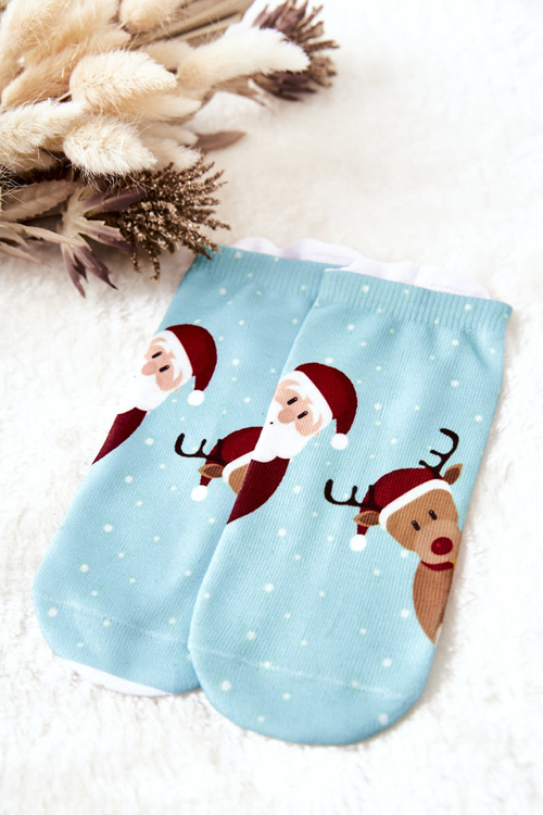 Socks Santa Claus and Reindeer Blue