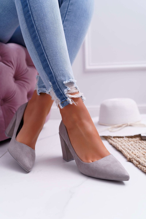 Czółenka Damskie Na Słupku Zamszowe Szare Neshka