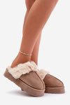 Women's Snow Slippers On Thick Sole With Fur Dark Beige Doriola