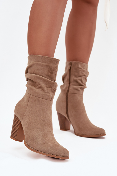 Women's Block Heel Ankle Boots with Ruching Beige Jovessa