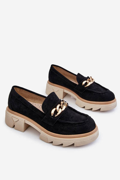 Półbuty Mokasyny Damskie Łańcuch Czarne Luella